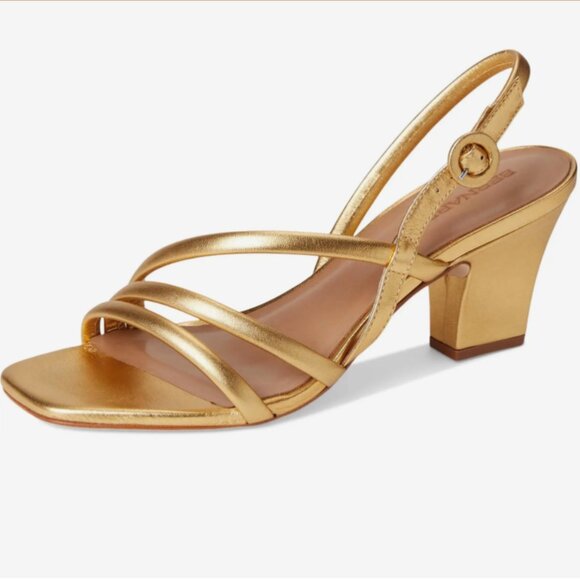 NEW BERNARDO Made In Brazil Patent Leather Naples Heels in gold  7256j3 - Picture 7 of 10